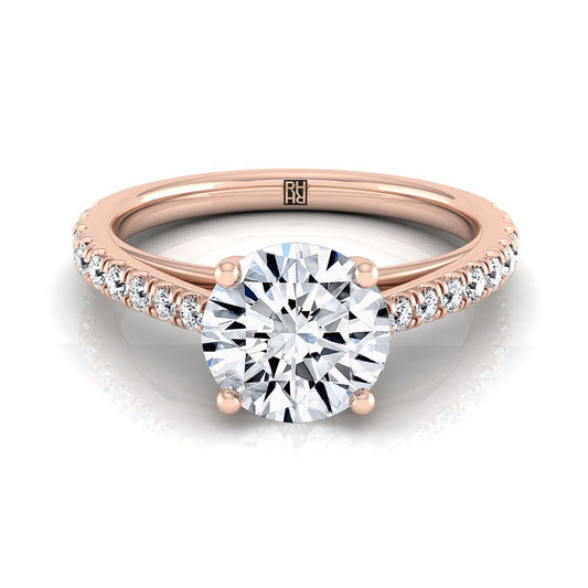 Round Brilliant, Cathedral French Pavé Solitaire, in 14K Rose Gold, pave setting | RockHer