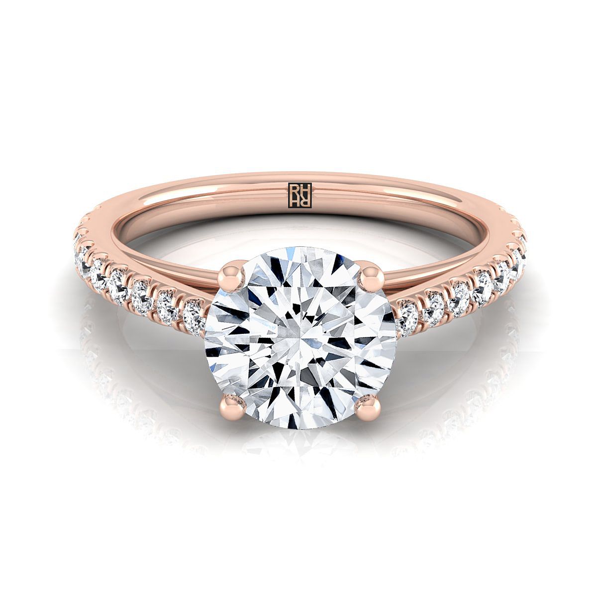 ตัวเรือนแหวนหมั้นเพชร Donna ทรงกลม ฝังปาเว่ ทองคำชมพู 14K จาก RockHer