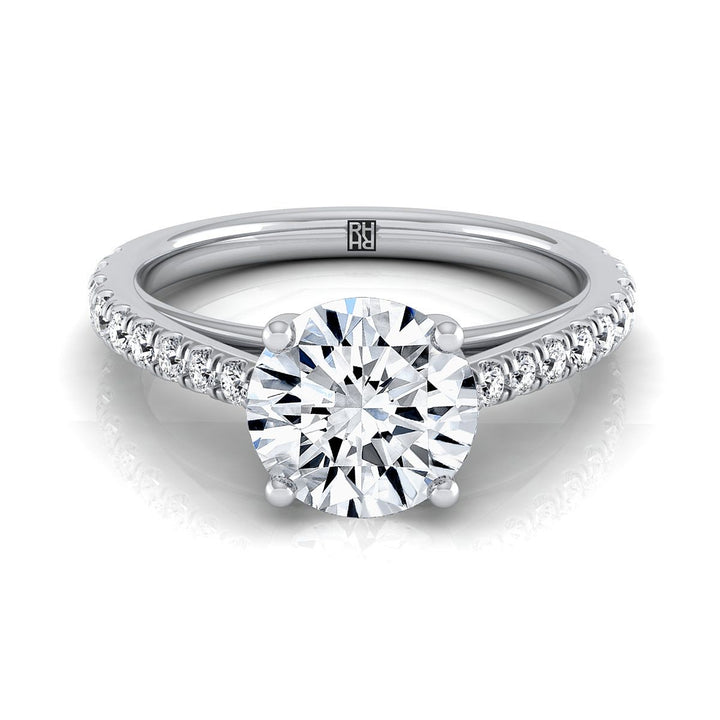 Round Brilliant, Cathedral French Pavé Solitaire, in Platinum, pave setting | RockHer