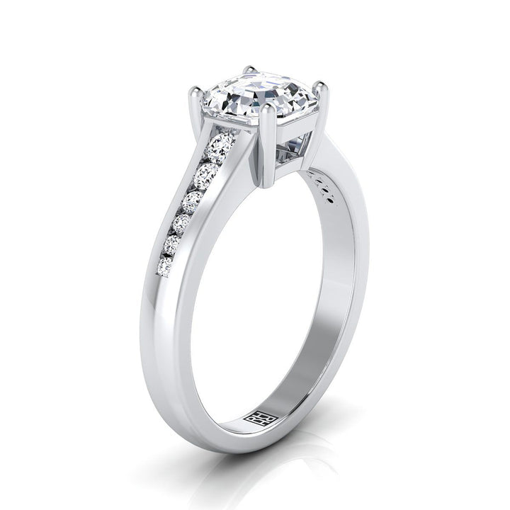 Contemporary Tapered Channel Asscher, in Platinum – side profile | RockHer