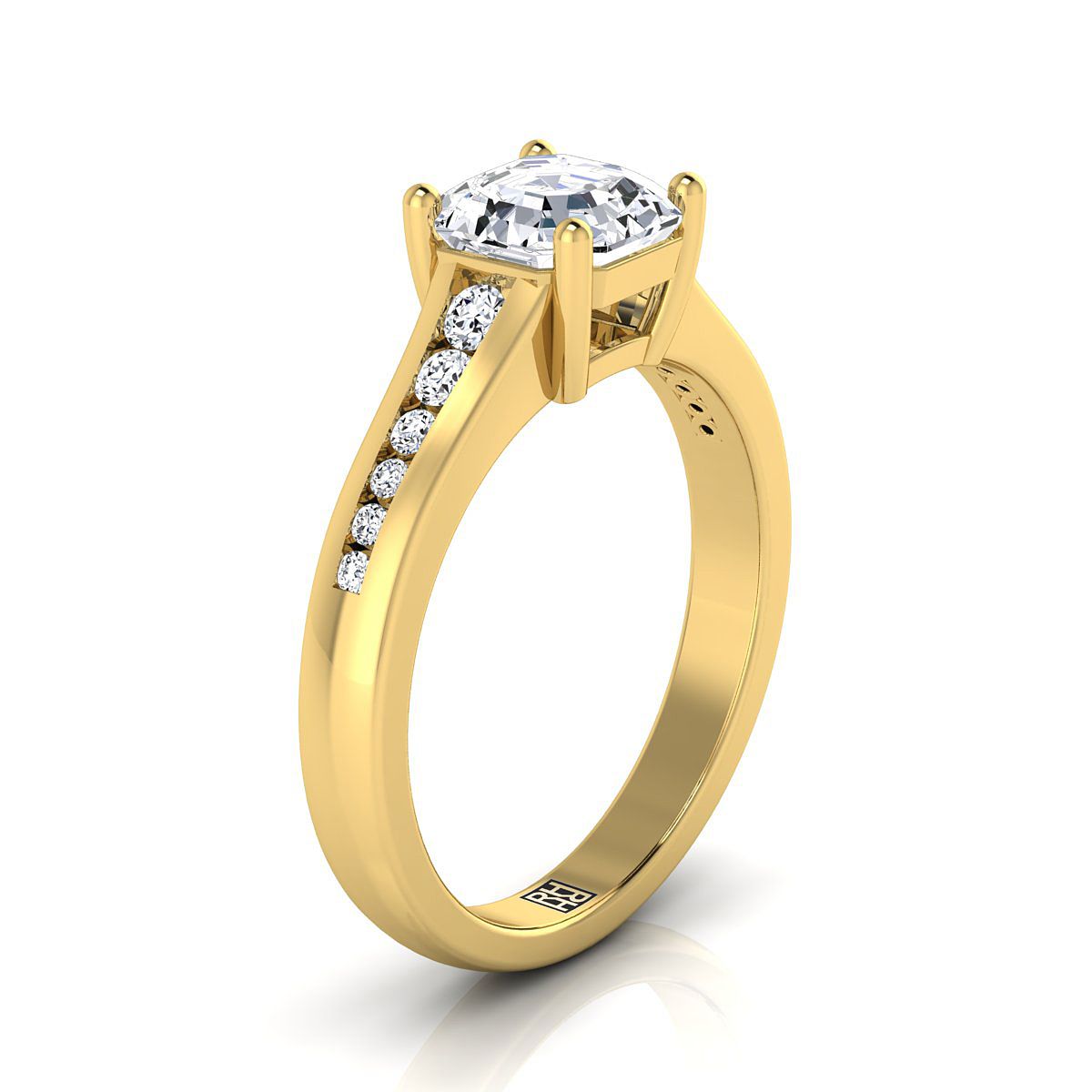 Contemporary Tapered Channel Asscher, in 18K Yellow Gold – side profile | RockHer