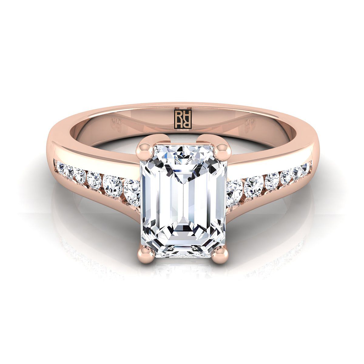 European Cut, Contemporary Tapered Channel Emerald, in 14K Rose Gold | RockHer