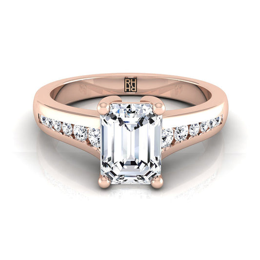 European Cut, Contemporary Tapered Channel Emerald, in 14K Rose Gold | RockHer