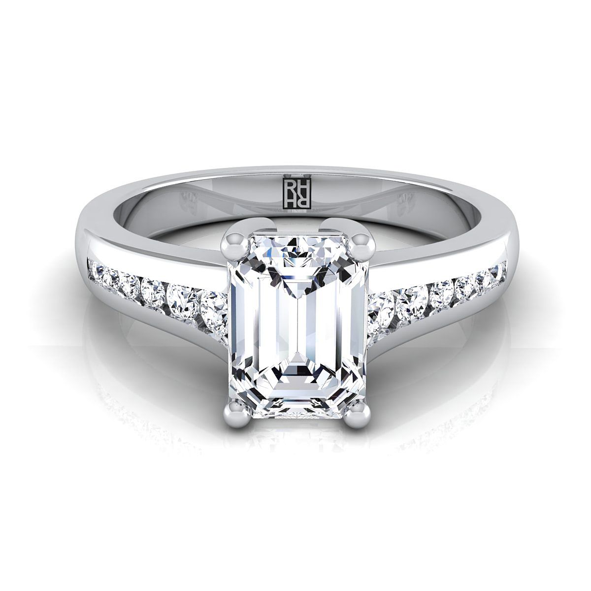 European Cut, Contemporary Tapered Channel Emerald, in 18K White Gold | RockHer