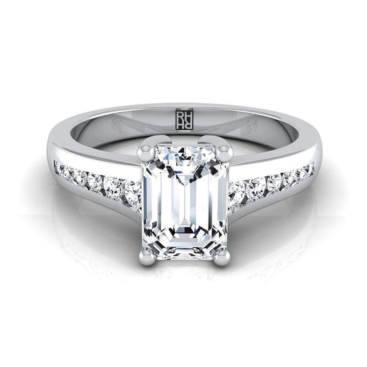 European Cut, Contemporary Tapered Channel Emerald, in 18K White Gold | RockHer