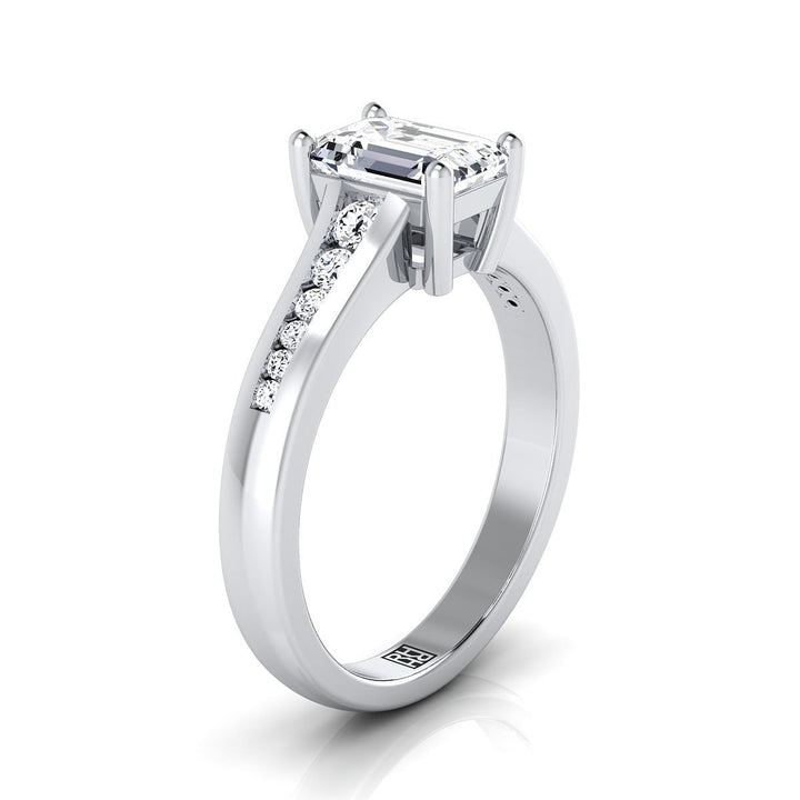 European Cut, Contemporary Tapered Channel Emerald, in 18K White Gold – side profile | RockHer