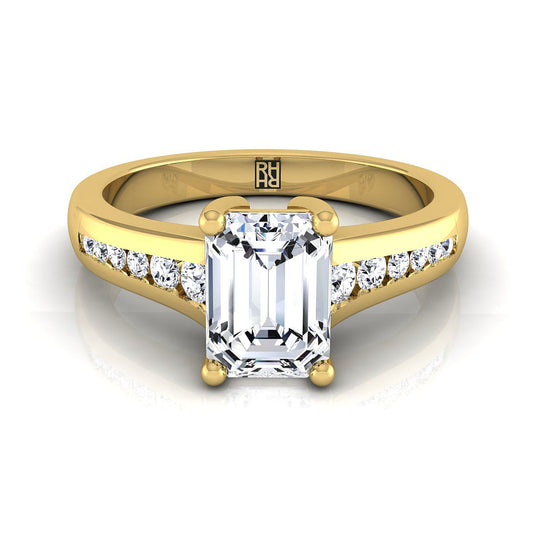14K Yellow Gold Emerald Cut Contemporary Tapered Diamond Channel Engagement Ring -1/6ctw