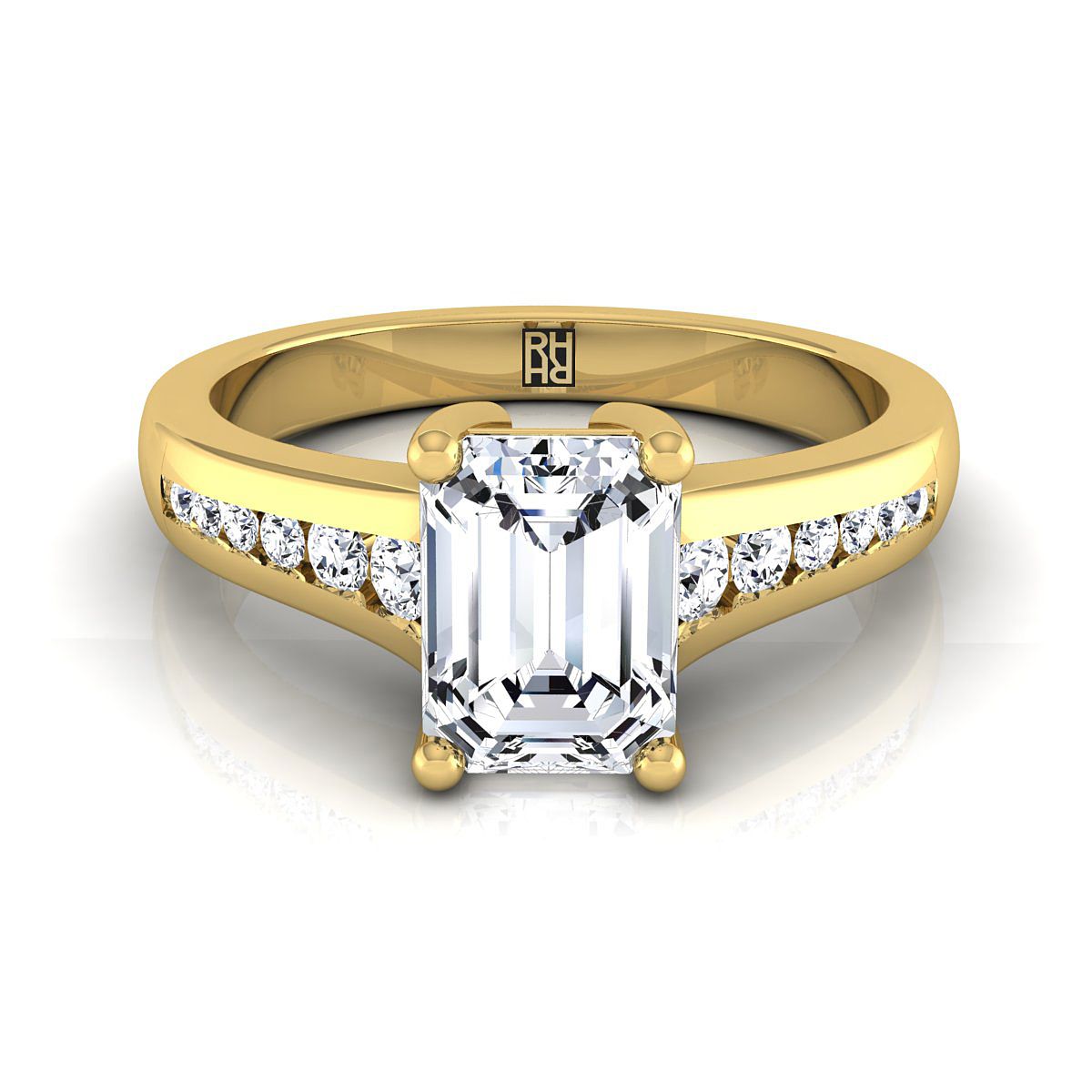 European Cut, Contemporary Tapered Channel Emerald, in 18K Yellow Gold | RockHer