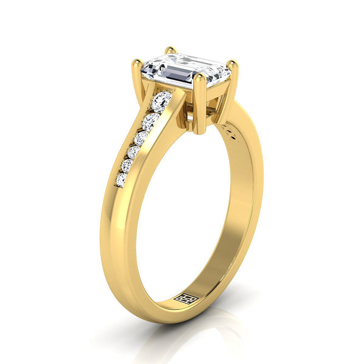 European Cut, Contemporary Tapered Channel Emerald, in 18K Yellow Gold – side profile | RockHer