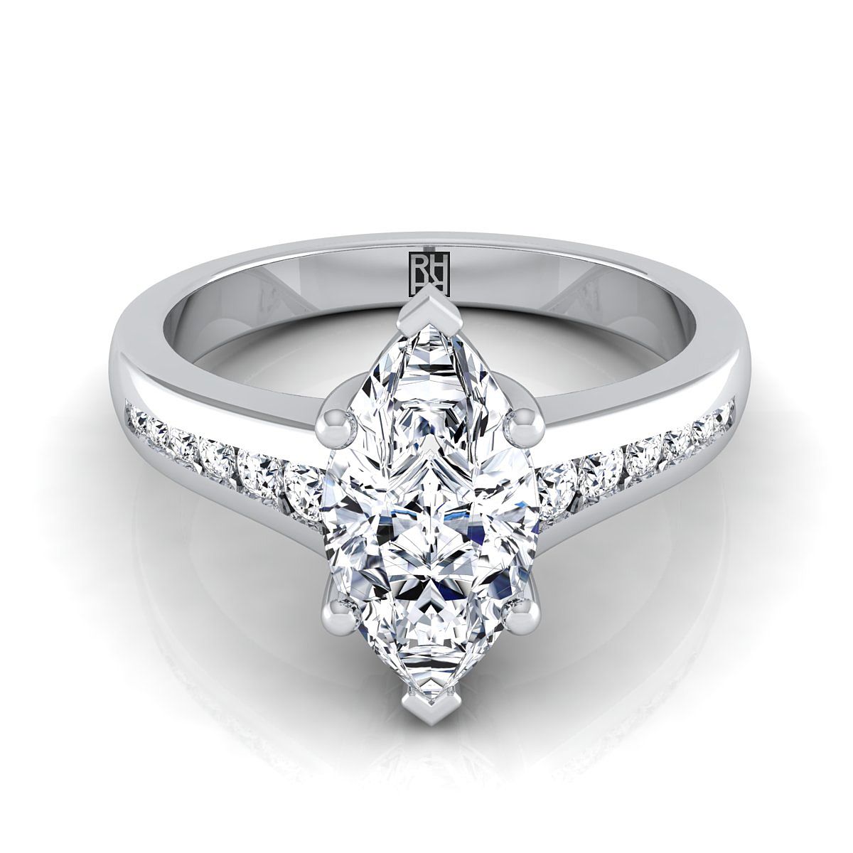 Contemporary Tapered Channel Marquise, in 18K White Gold | RockHer