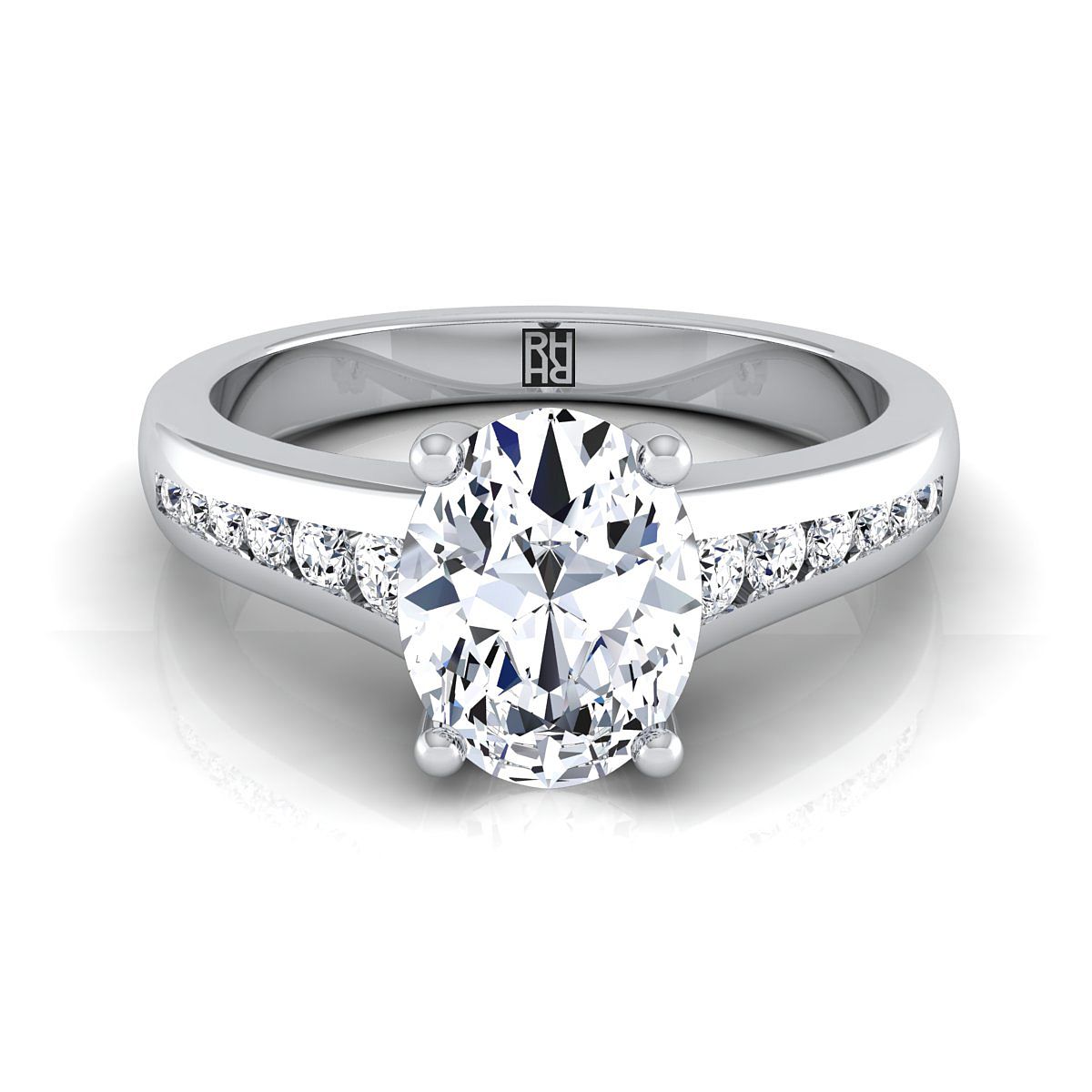 Contemporary Tapered Channel Oval, in 18K White Gold | RockHer