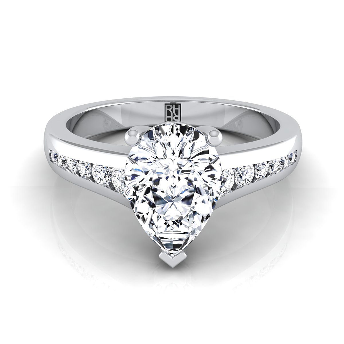 ตัวเรือนแหวนหมั้นเพชร Stevie ทรงหยดน้ำ ฝังแชนเนล ทองคำขาว 18K จาก RockHer