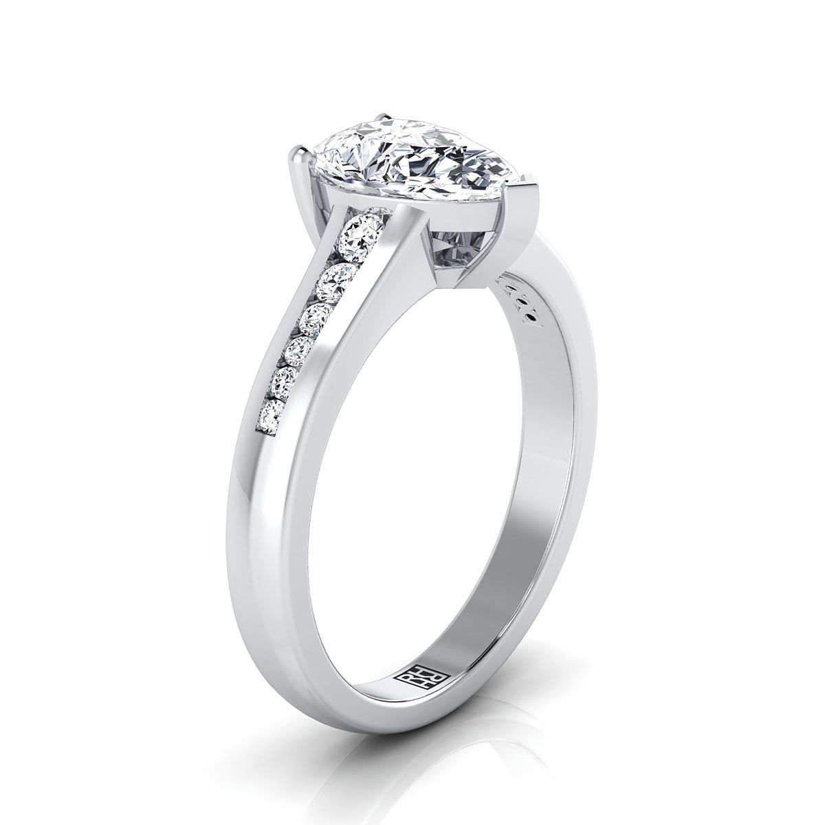 ตัวเรือนแหวนหมั้นเพชร Stevie ทรงหยดน้ำ ฝังแชนเนล ทองคำขาว 18K จาก RockHer