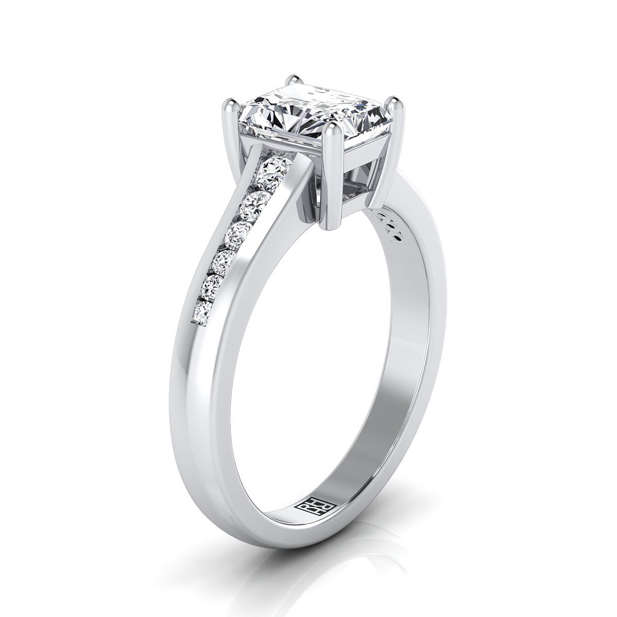 Contemporary Tapered Channel Radiant, in 18K White Gold – side profile | RockHer