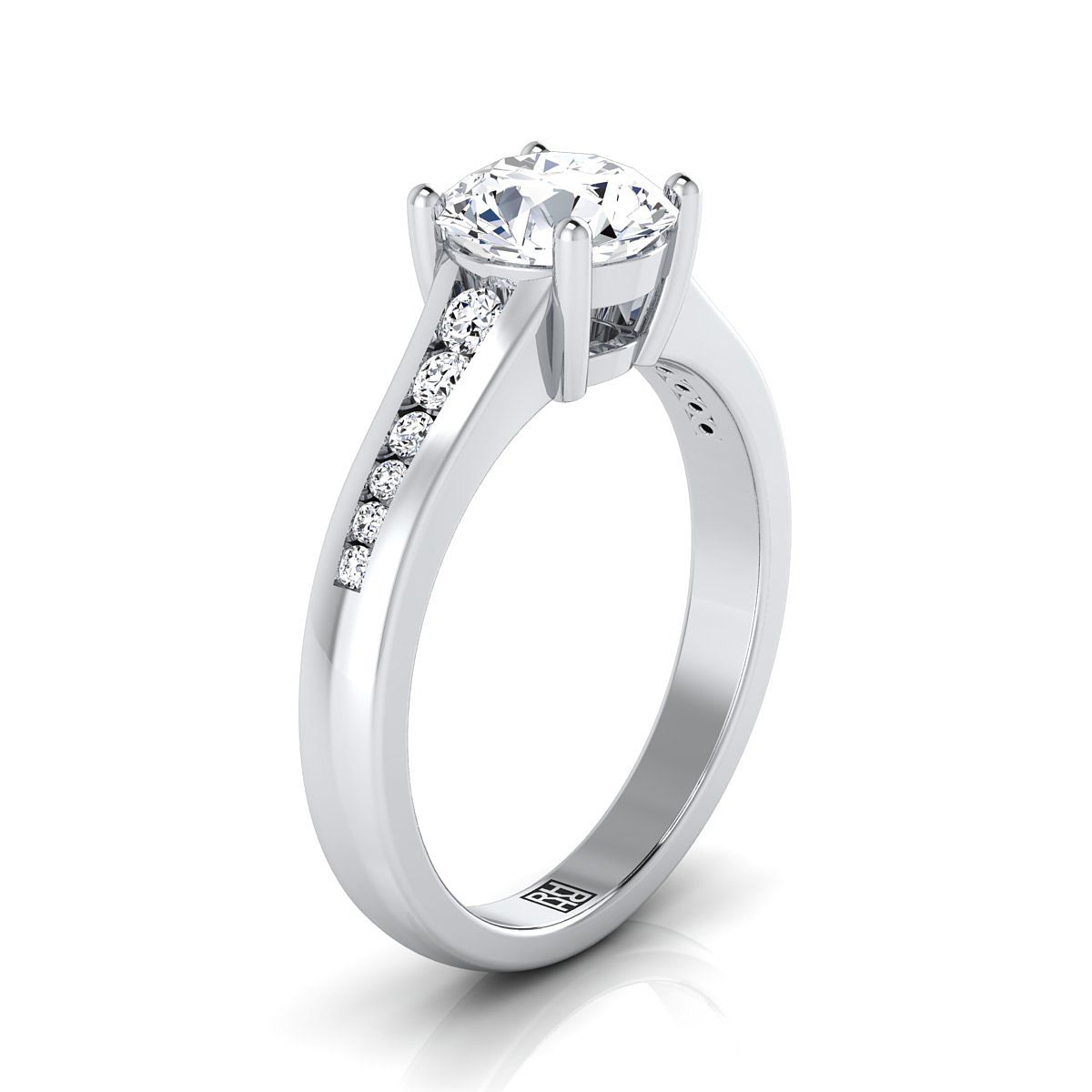 ตัวเรือนแหวนหมั้นเพชร Stevie ทรงกลม ฝังแชนเนล ทองคำขาว 18K จาก RockHer