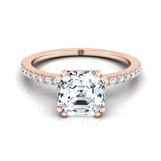 Double Claw Prong French Pavé Asscher, in 14K Rose Gold | RockHer