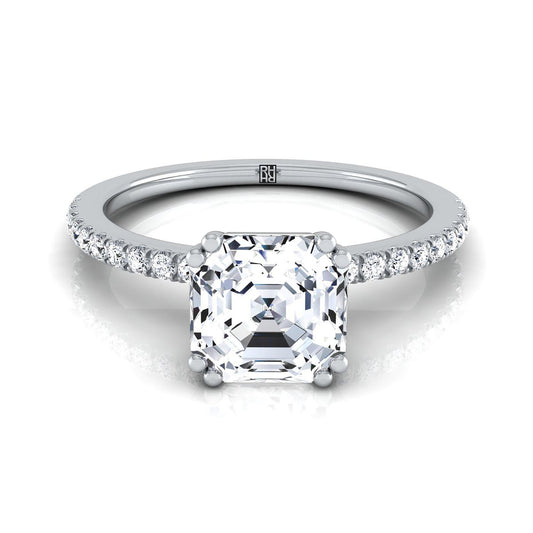 Double Claw Prong French Pavé Asscher, in Platinum | RockHer