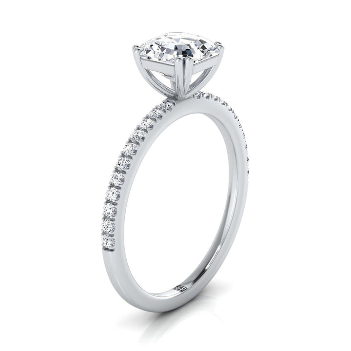 Double Claw Prong French Pavé Asscher, in Platinum – side profile | RockHer
