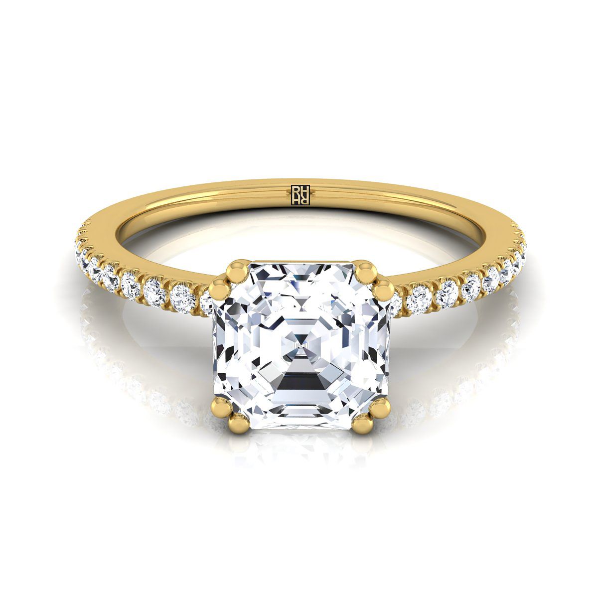 Double Claw Prong French Pavé Asscher, in 18K Yellow Gold | RockHer