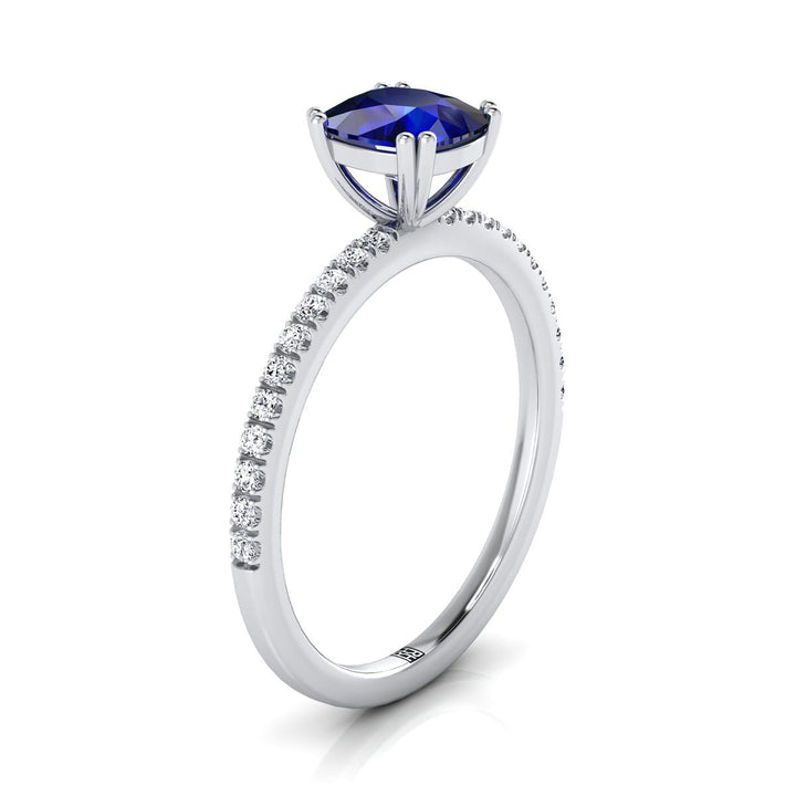 แหวนหมั้นเพชรแบบหนีบคู่ฝรั่งเศสเรียบง่ายประดับแซฟไฟร์ทรงหมอนทองคำขาว 14K - 1/6 กะรัตรวม