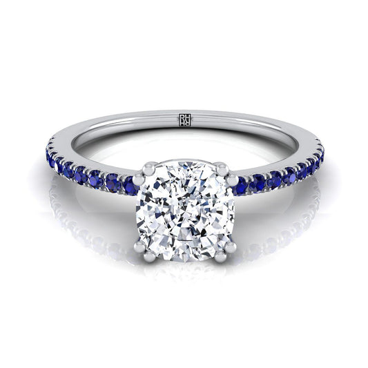 แหวนหมั้นเพชรหนีบคู่แบบฝรั่งเศสเรียบง่าย ตัดทรงมรกต ทองคำขาว 18K