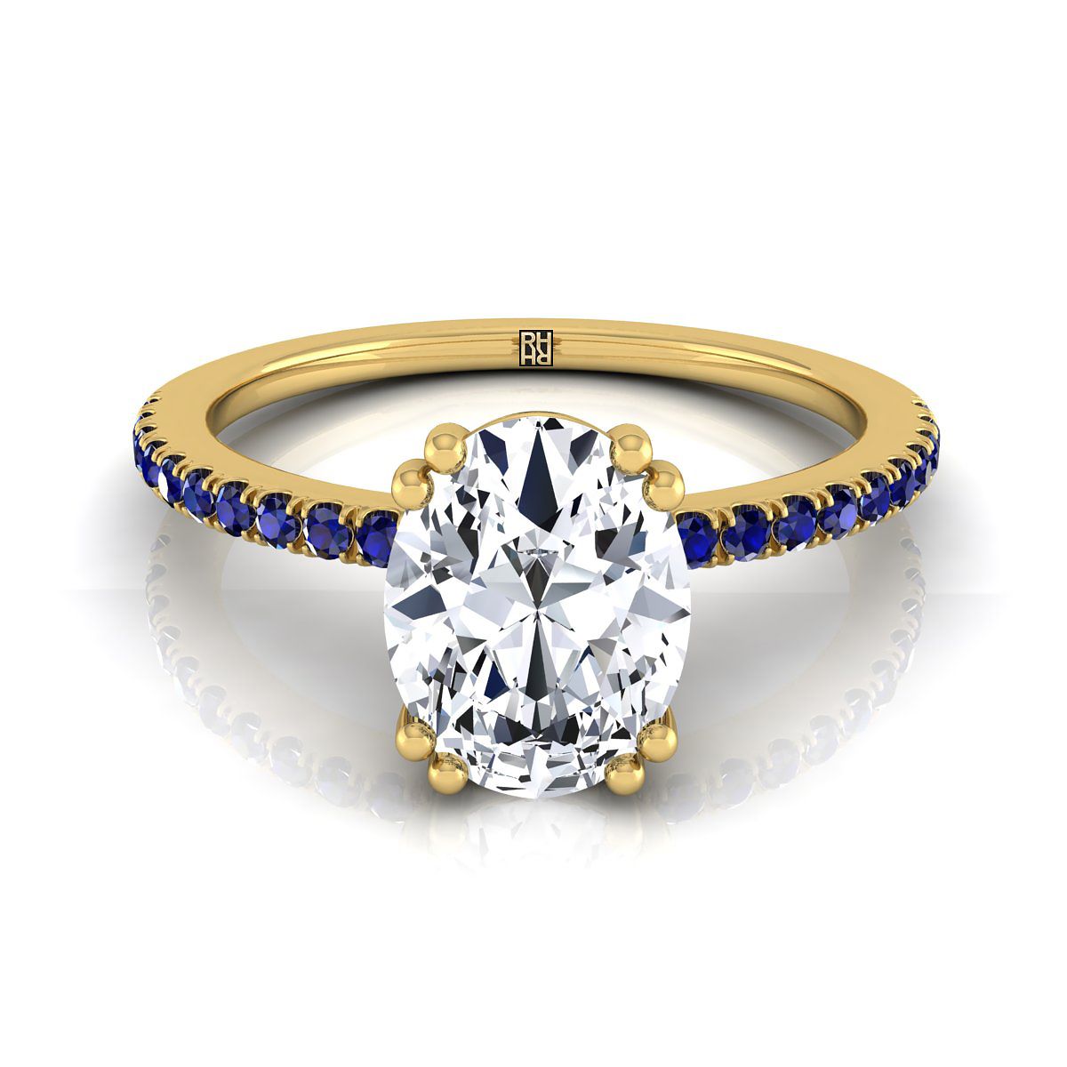 แหวนหมั้นเพชรแบบหนีบคู่กรงเล็บรูปไข่เรียบง่ายทองคำเหลือง 14K สไตล์ฝรั่งเศสปาเว่