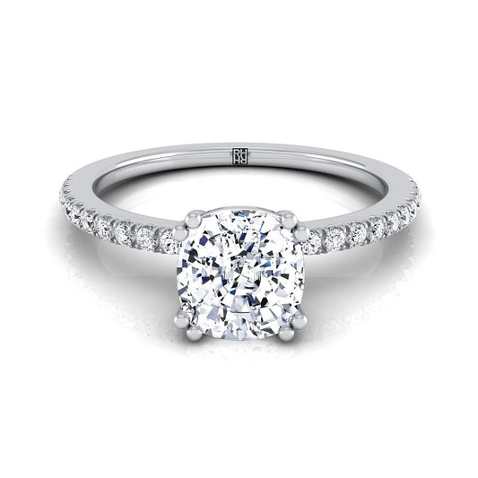 Double Claw Prong French Pavé Cushion, in Platinum | RockHer