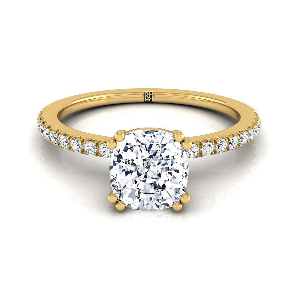 Double Claw Prong French Pavé Cushion, in 18K Yellow Gold | RockHer
