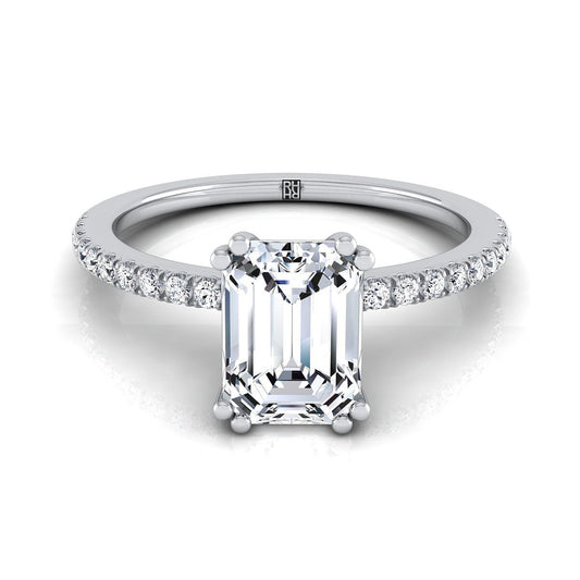 Emerald Cut, Double Claw Prong French Pavé Emerald, in 18K White Gold | RockHer