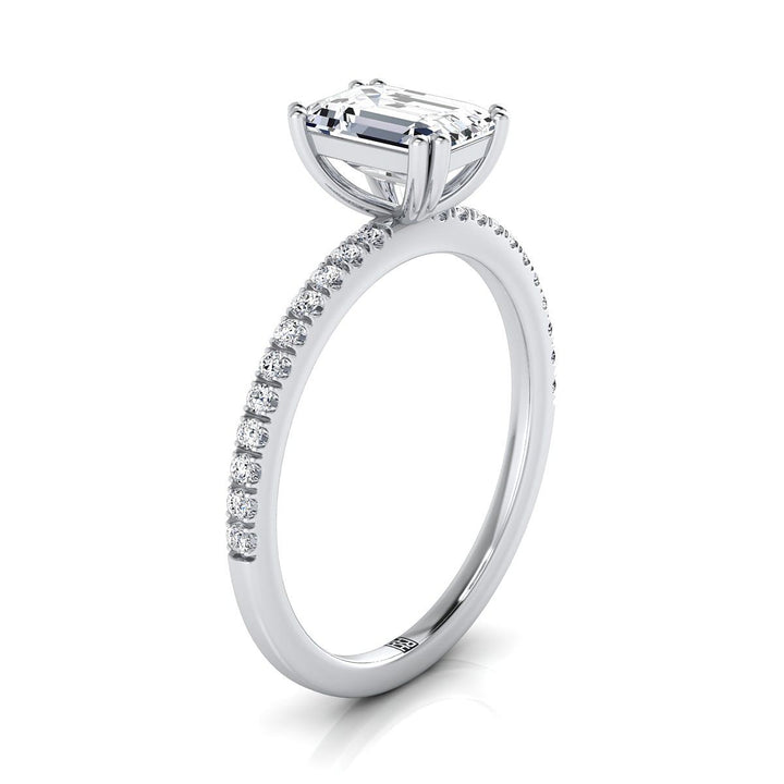 Emerald Cut, Double Claw Prong French Pavé Emerald, in Platinum – side profile | RockHer