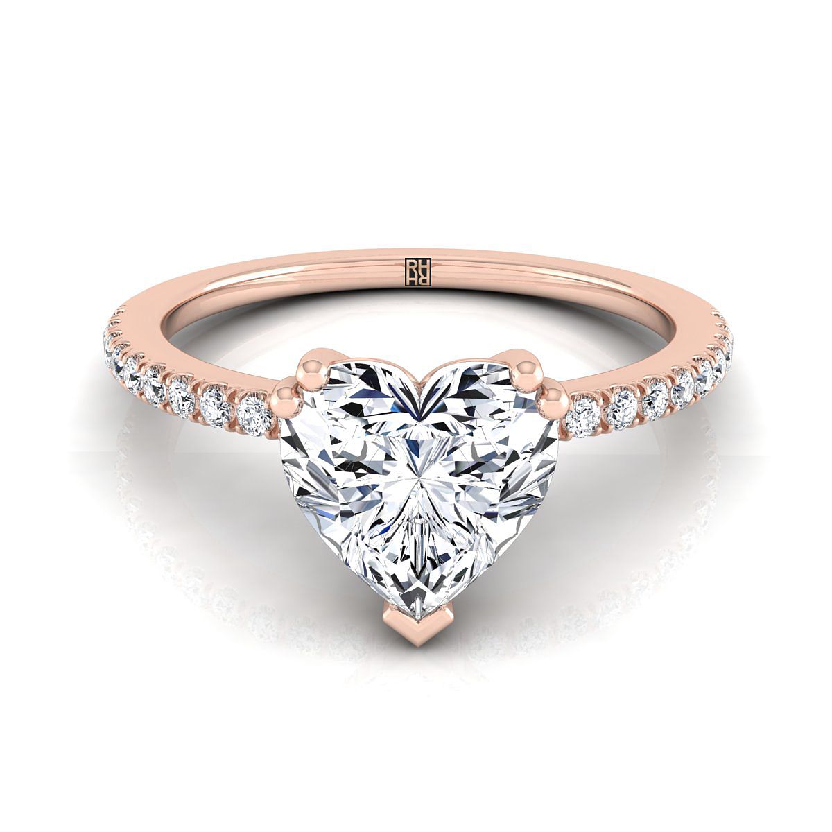 ตัวเรือนแหวนหมั้นเพชร Kelly ทรงหัวใจ ฝังหนาม ทองคำชมพู 14K จาก RockHer