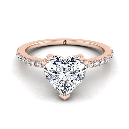 Double Claw Prong French Pavé Heart Shape, in 14K Rose Gold | RockHer