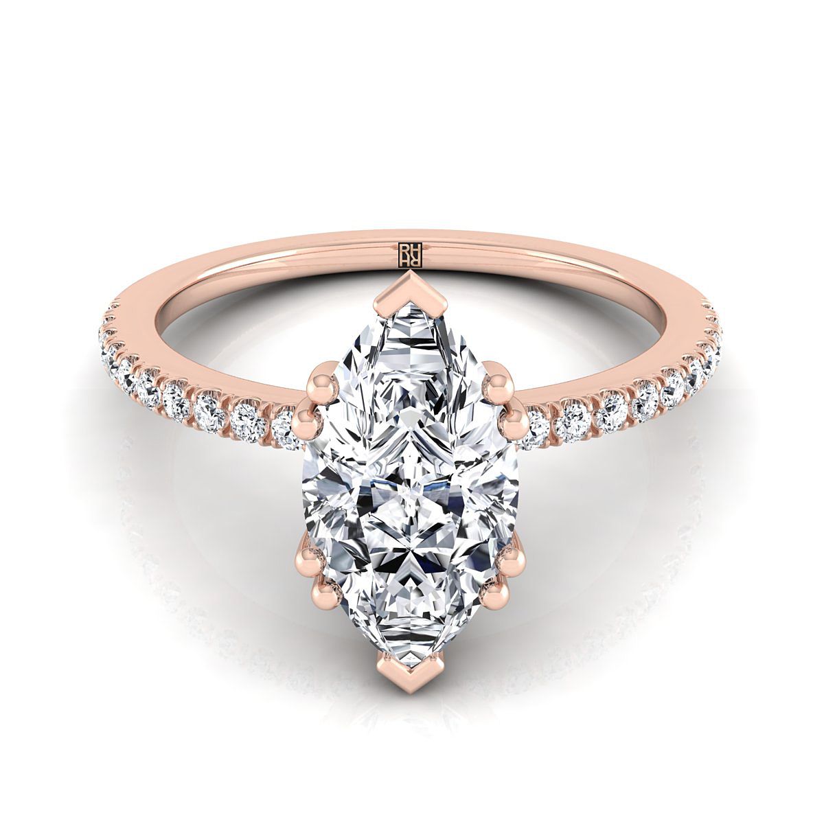 Double Claw Prong French Pavé Marquise, in 14K Rose Gold | RockHer
