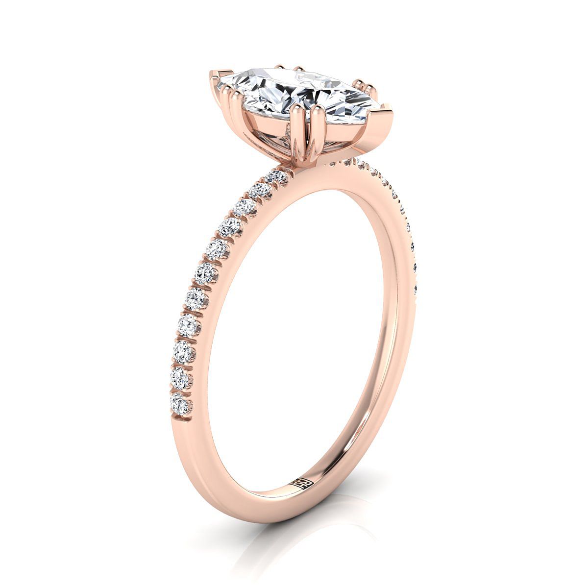 Double Claw Prong French Pavé Marquise, in 14K Rose Gold – side profile | RockHer