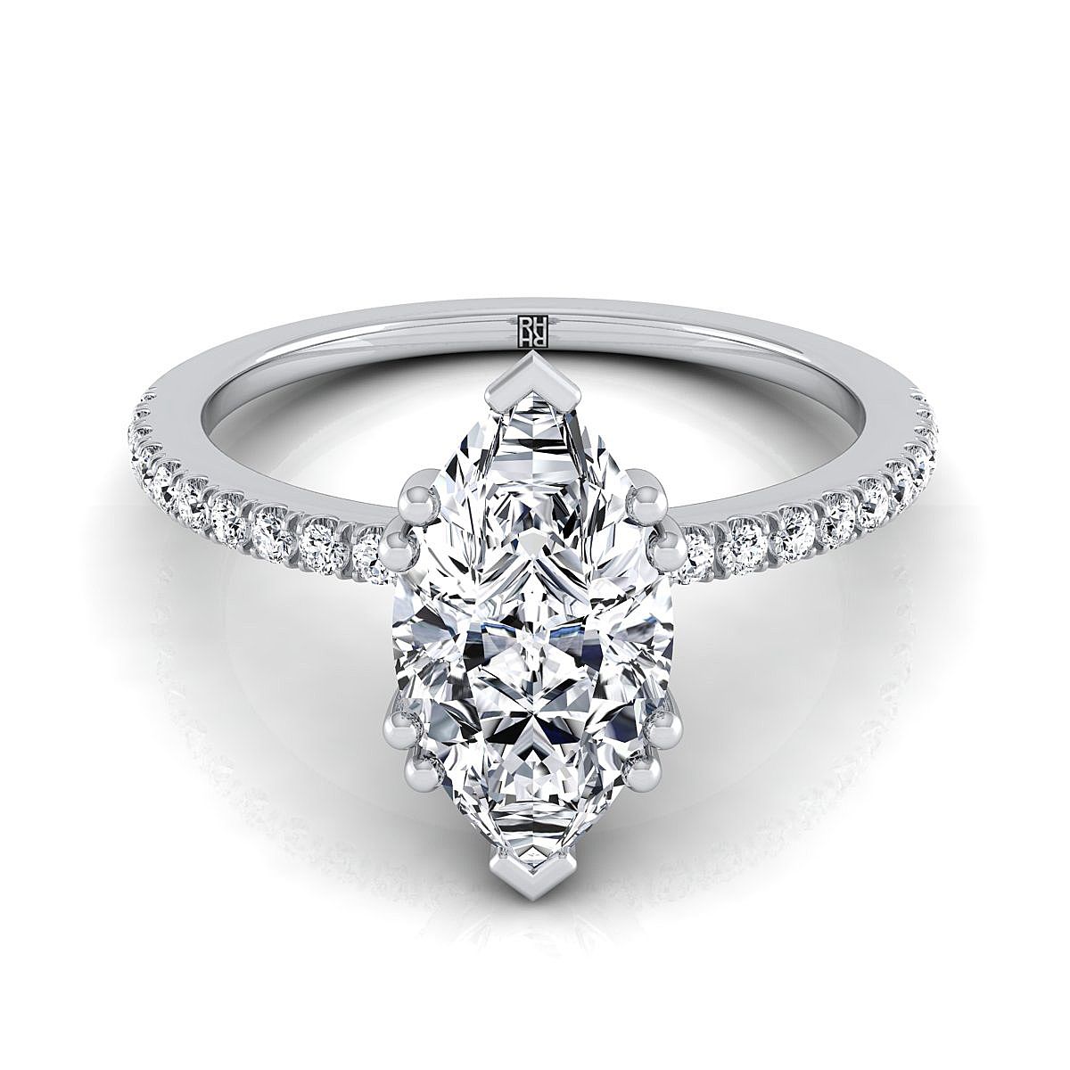 Double Claw Prong French Pavé Marquise, in 18K White Gold | RockHer