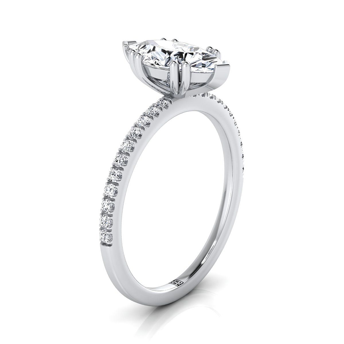 Double Claw Prong French Pavé Marquise, in 18K White Gold – side profile | RockHer