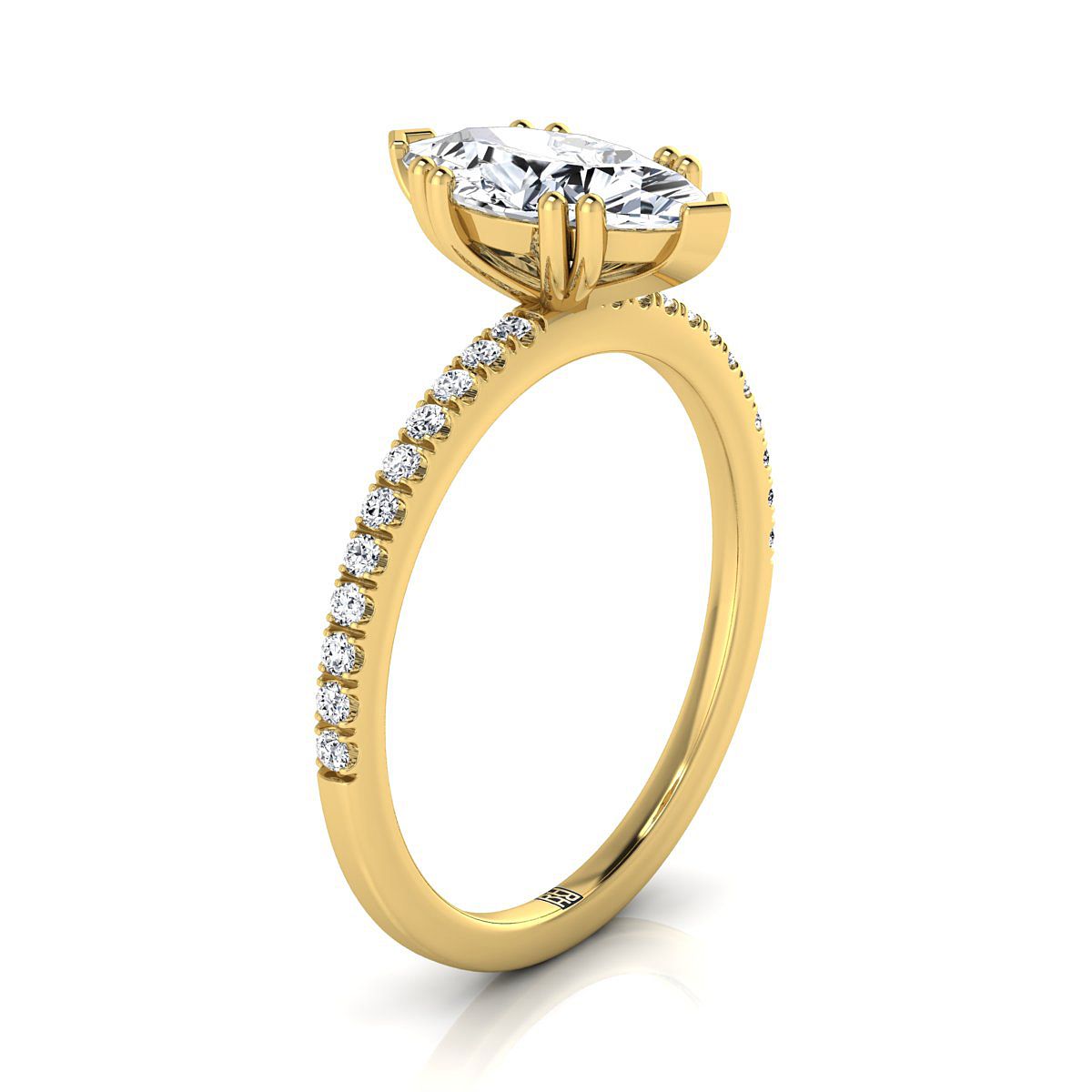 Double Claw Prong French Pavé Marquise, in 18K Yellow Gold – side profile | RockHer