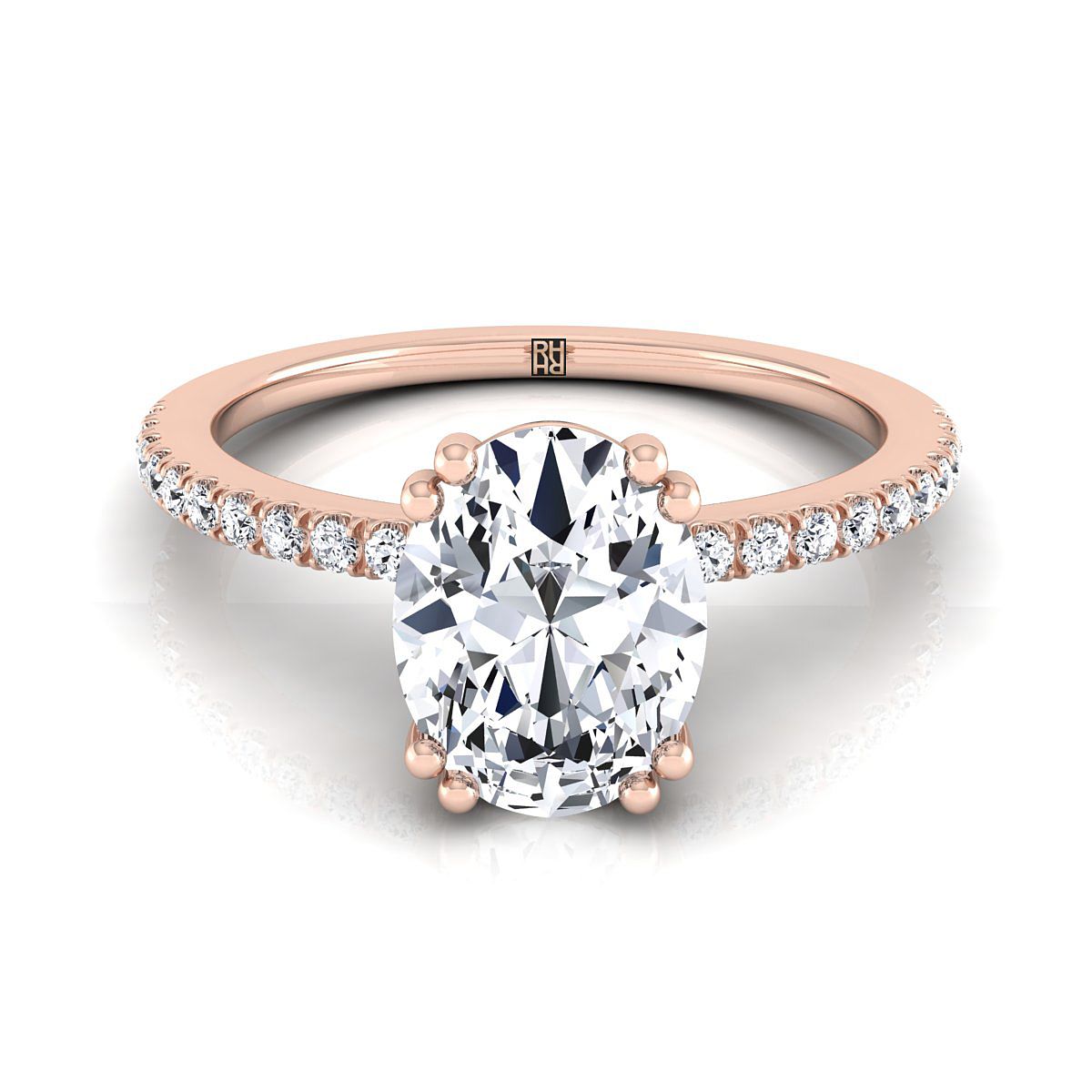 Double Claw Prong French Pavé Oval, in 14K Rose Gold | RockHer