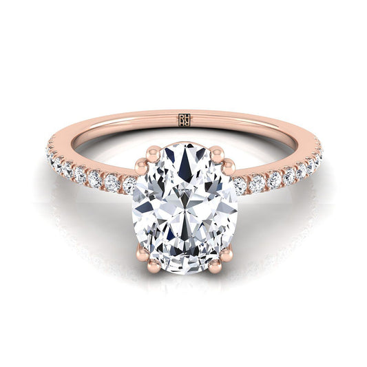 Double Claw Prong French Pavé Oval, in 14K Rose Gold | RockHer