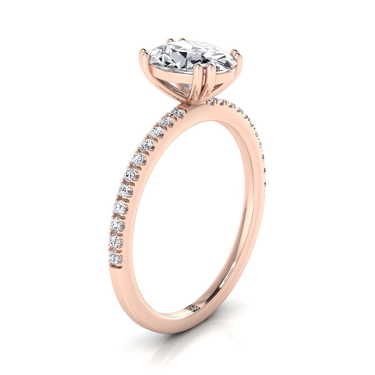 Double Claw Prong French Pavé Oval, in 14K Rose Gold – side profile | RockHer
