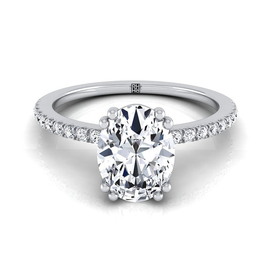 Double Claw Prong French Pavé Oval, in Platinum | RockHer