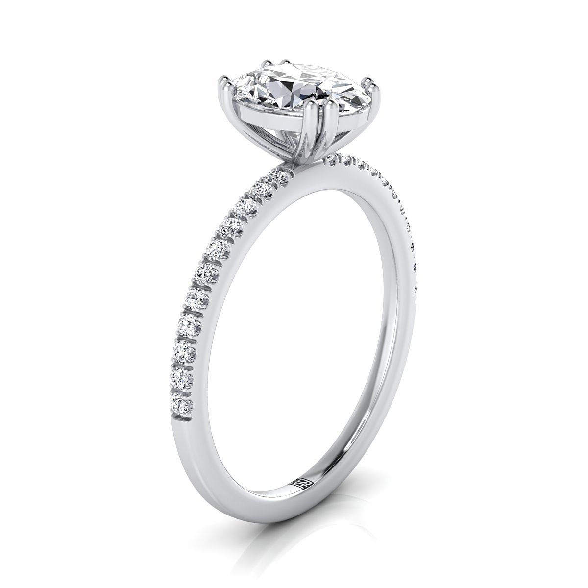 Double Claw Prong French Pavé Oval, in Platinum – side profile | RockHer