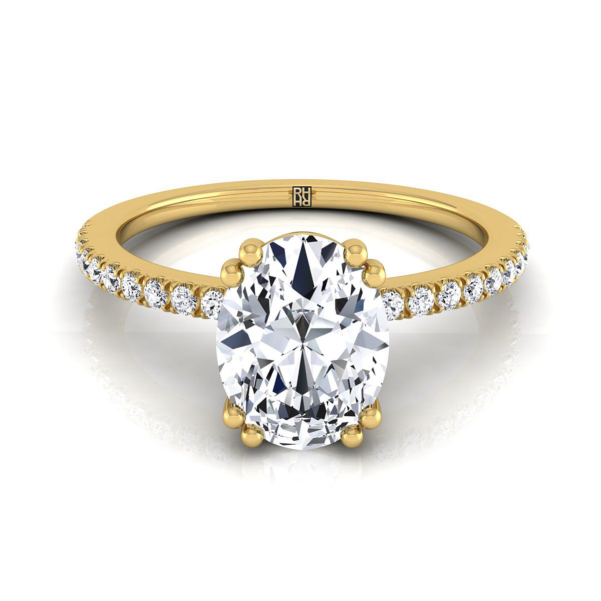 Double Claw Prong French Pavé Oval, in 18K Yellow Gold | RockHer