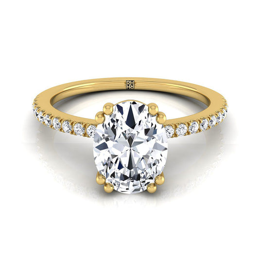 Double Claw Prong French Pavé Oval, in 18K Yellow Gold | RockHer