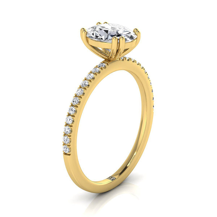 Double Claw Prong French Pavé Oval, in 18K Yellow Gold – side profile | RockHer