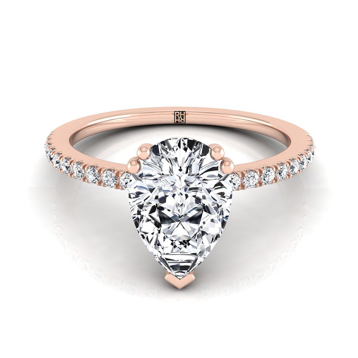 Double Claw Prong French Pavé Pear Shape, in 14K Rose Gold | RockHer