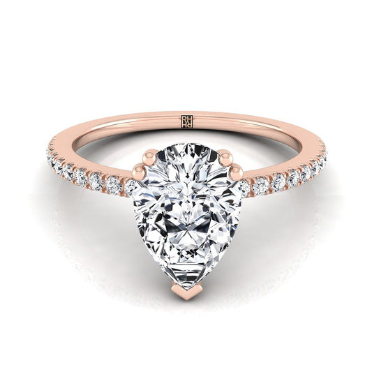 Double Claw Prong French Pavé Pear Shape, in 14K Rose Gold | RockHer