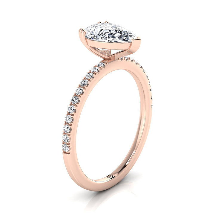 Double Claw Prong French Pavé Pear Shape, in 14K Rose Gold – side profile | RockHer