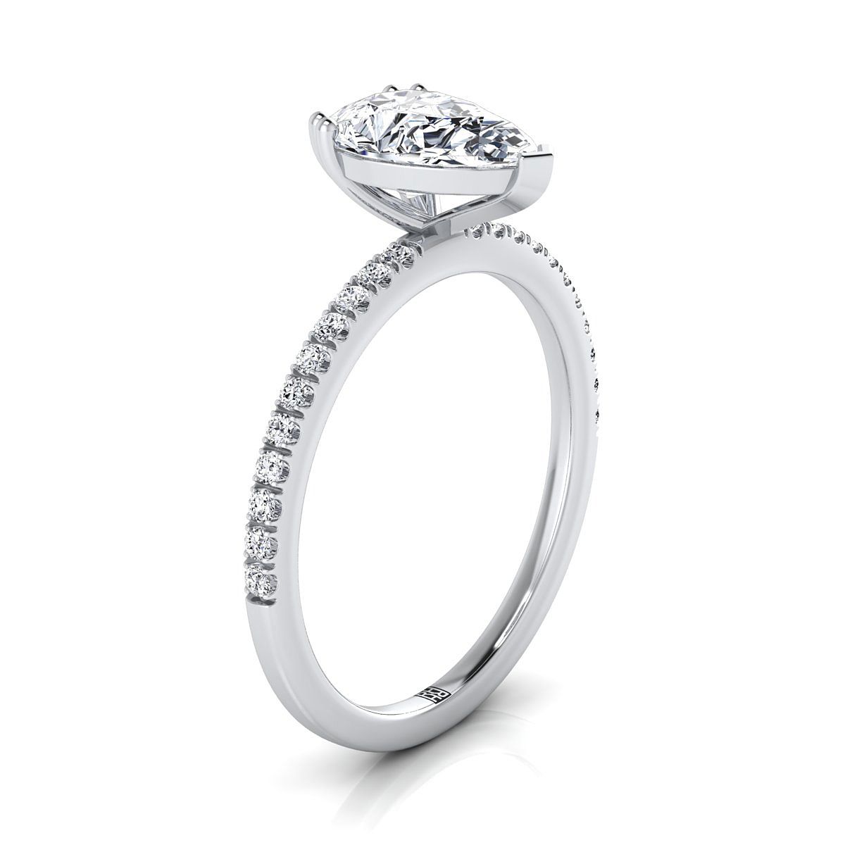 Double Claw Prong French Pavé Pear Shape, in Platinum – side profile | RockHer