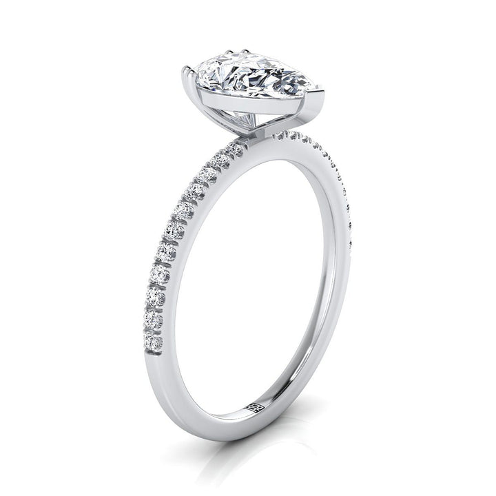 Double Claw Prong French Pavé Pear Shape, in 18K White Gold – side profile | RockHer